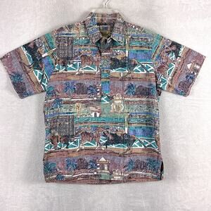 VTG Kahala Hawaiian Shirt Mens L Horse Race Derby AOP Avi Kiriaty Aloha 90s USA